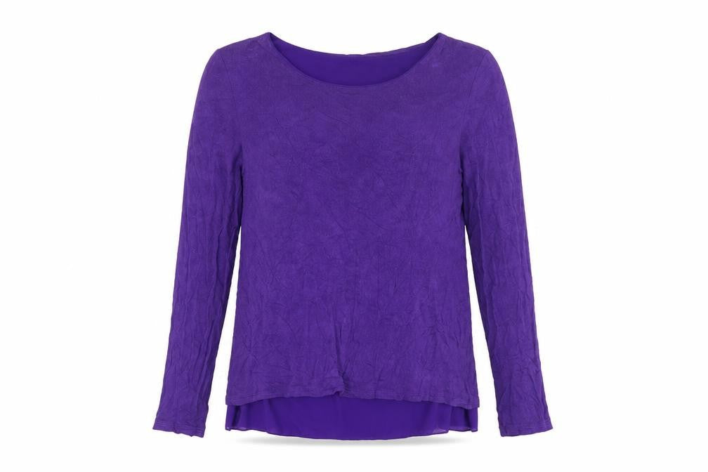 Made in Italy Womens Purple Viscose Basic Button-Up Size L Boat Neck