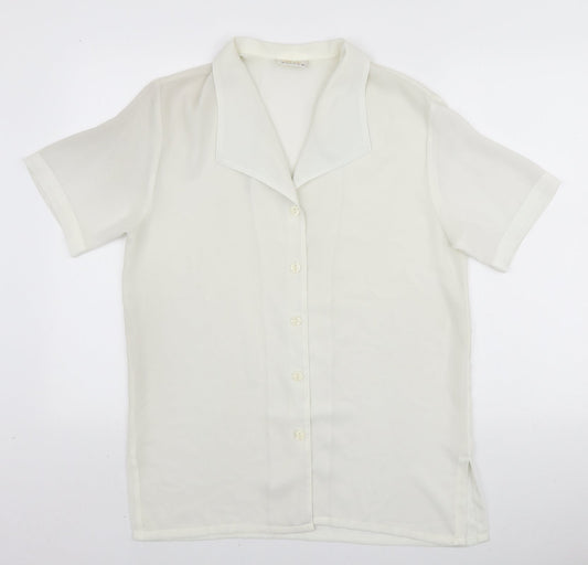 Charlotte Halton Womens White Polyester Basic Button-Up Size 12 Collared