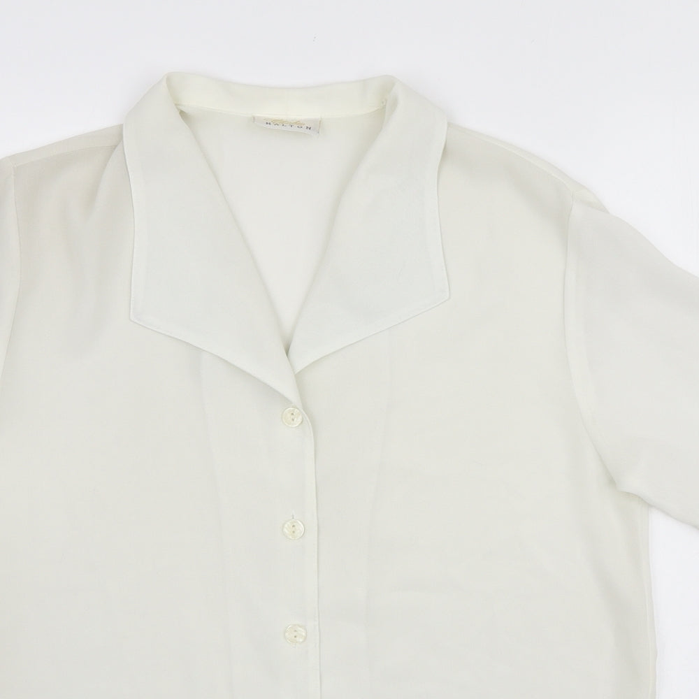 Charlotte Halton Womens White Polyester Basic Button-Up Size 12 Collared