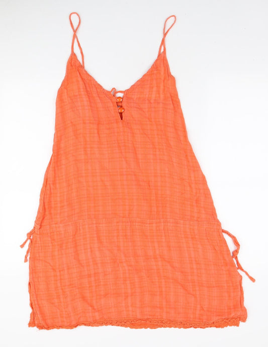Del Sol Womens Orange Cotton Mini Size L V-Neck Button