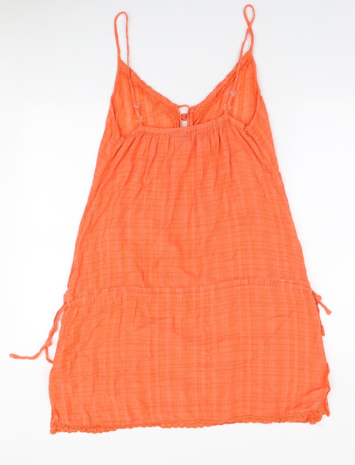 Del Sol Womens Orange Cotton Mini Size L V-Neck Button