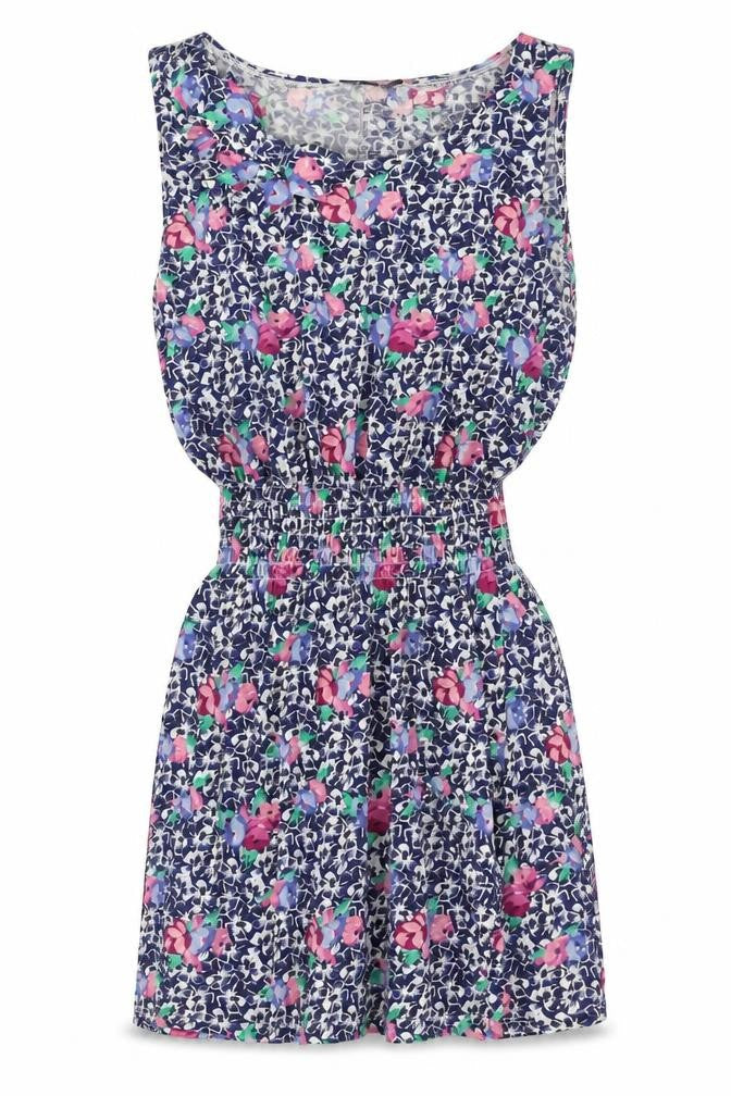 Topshop Womens Blue Floral Cotton Mini Size 8 Boat Neck Pullover