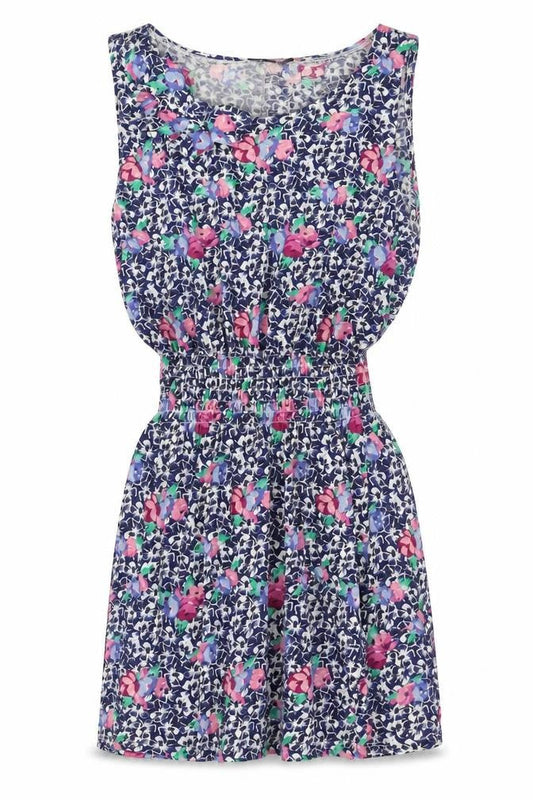 Topshop Womens Blue Floral Cotton Mini Size 8 Boat Neck Pullover