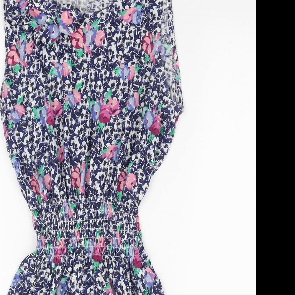 Topshop Womens Blue Floral Cotton Mini Size 8 Boat Neck Pullover