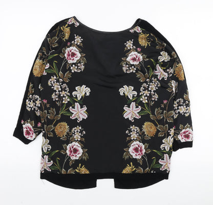 Oasis Womens Black Floral Polyester Basic Blouse Size XS Round Neck