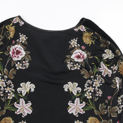 Oasis Womens Black Floral Polyester Basic Blouse Size XS Round Neck