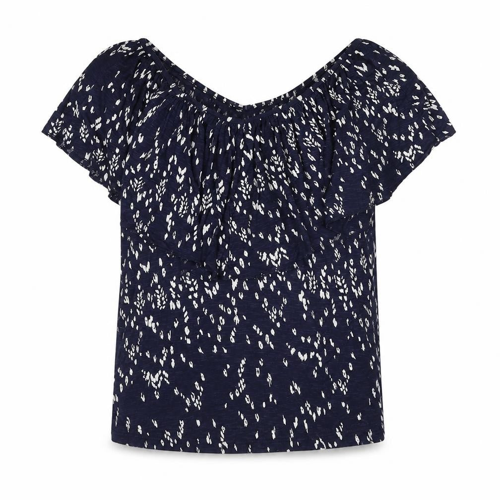 Monsoon Womens Blue Geometric Viscose Basic Blouse Size S V-Neck