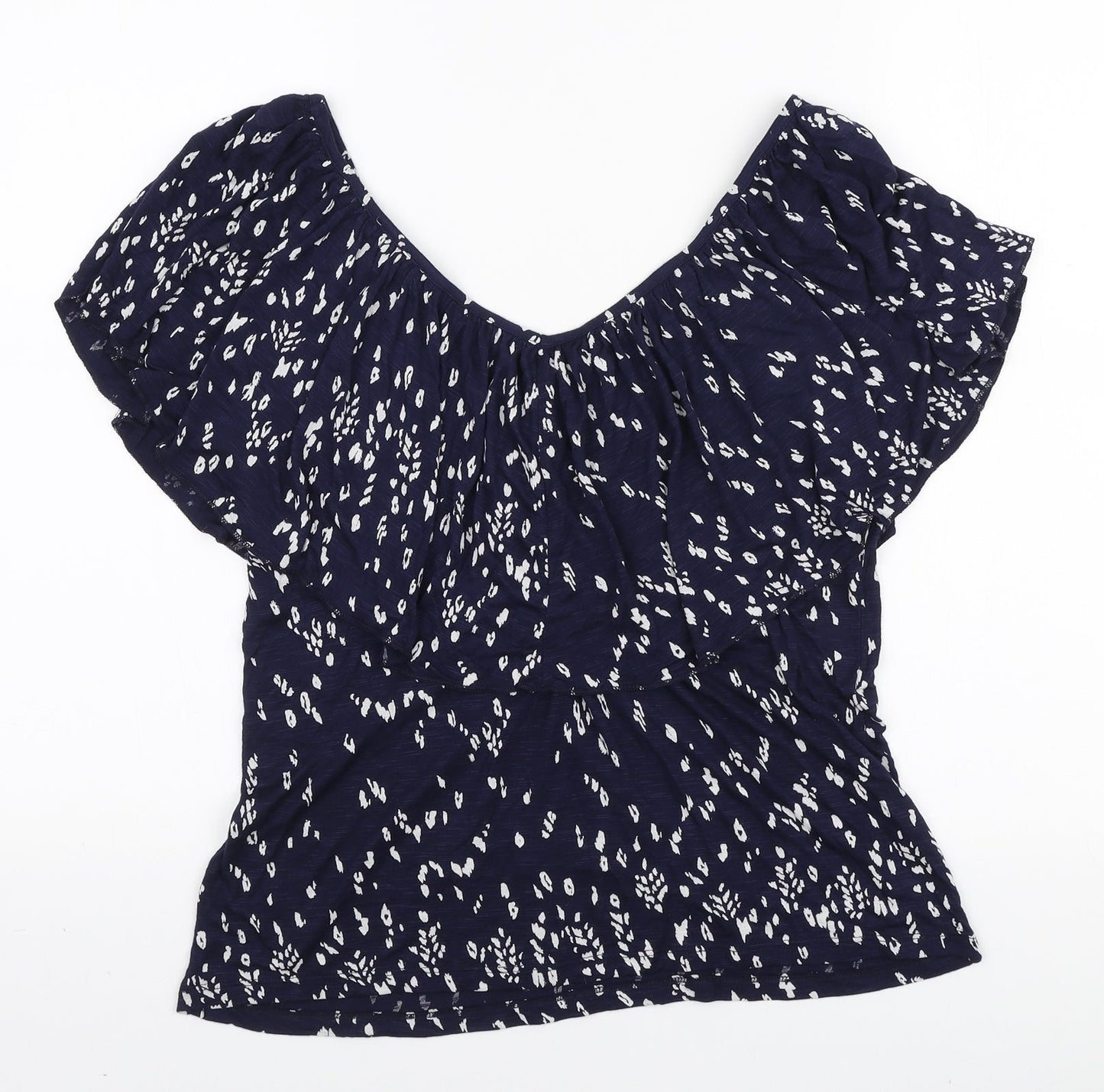 Monsoon Womens Blue Geometric Viscose Basic Blouse Size S V-Neck