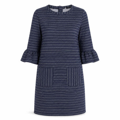 Tu Womens Blue Striped Polyester A-Line Size 12 Round Neck Zip
