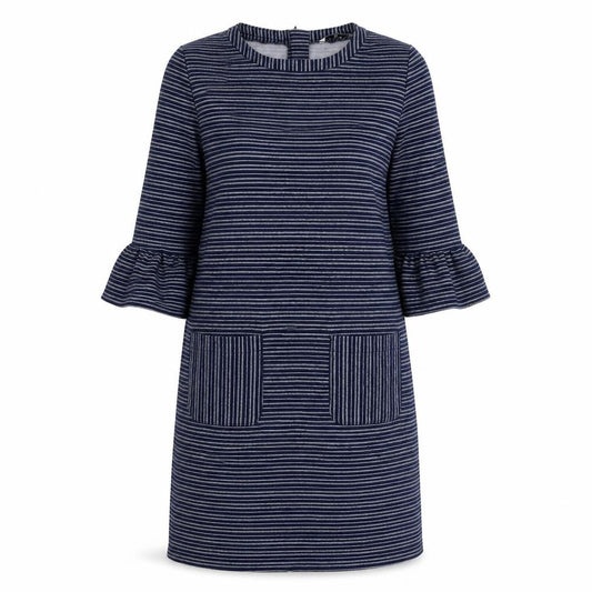 TU Womens Blue Striped Polyester A-Line Size 12 Round Neck Zip