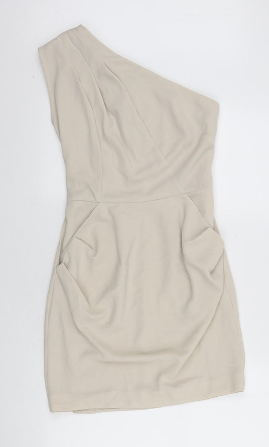 Warehouse Womens Ivory Polyester Bodycon Size 10 One Shoulder Zip