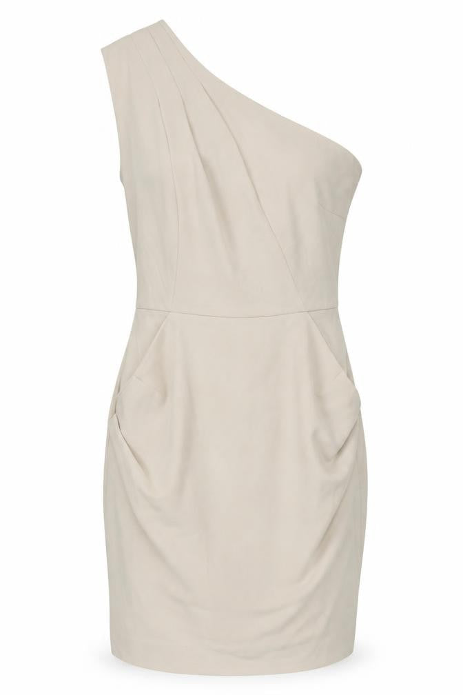 Warehouse Womens Ivory Polyester Bodycon Size 10 One Shoulder Zip