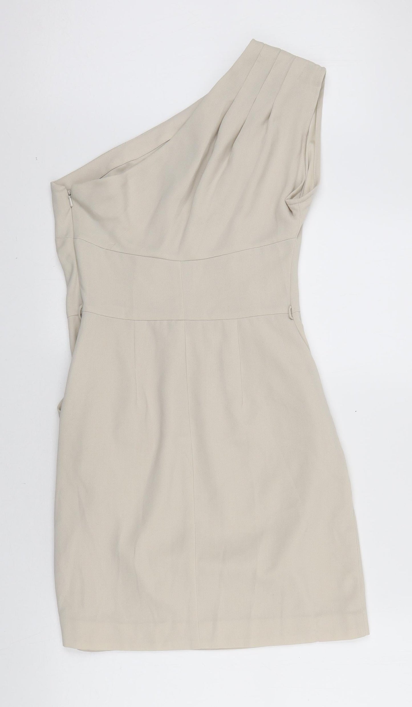 Warehouse Womens Ivory Polyester Bodycon Size 10 One Shoulder Zip