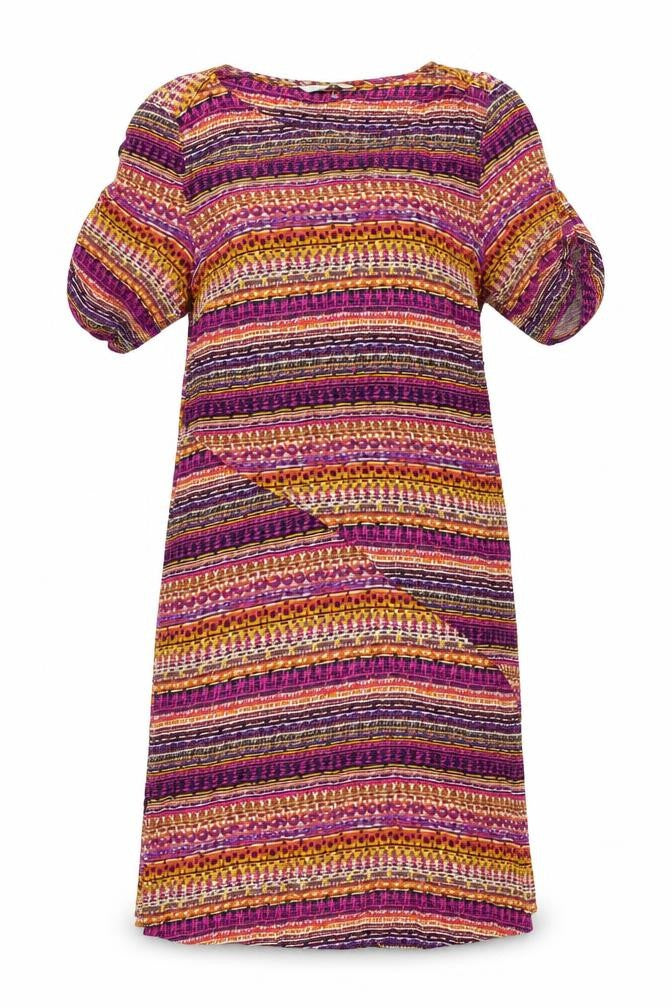 DASH Womens Multicoloured Geometric Viscose A-Line Size 10 Boat Neck Pullover