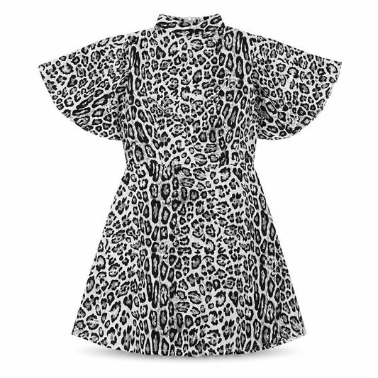 Boohoo Womens Black Animal Print Polyester Fit & Flare Size 6 High Neck Zip - Petite
