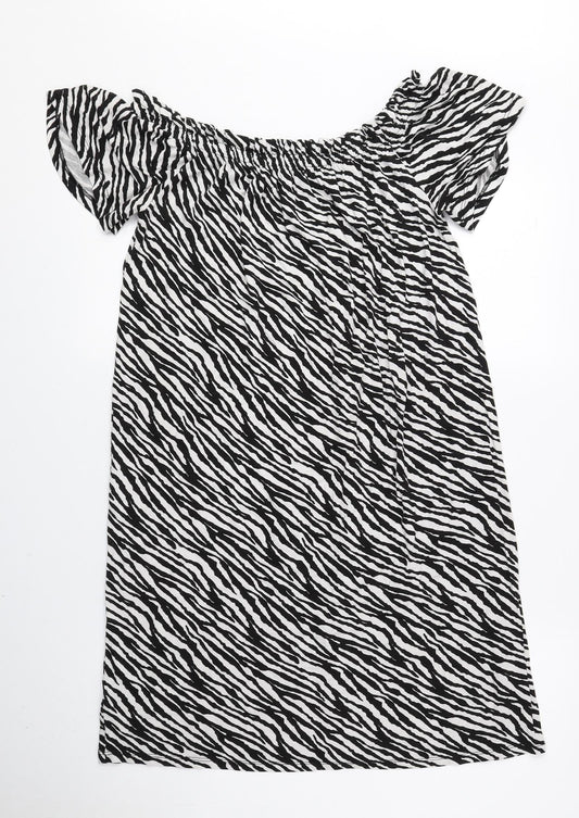 George Womens Black Animal Print Viscose A-Line Size S Off the Shoulder Pullover - Zebra