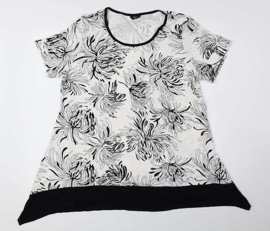M&Co Womens Black Floral Viscose Basic Blouse Size 16 Round Neck - Asymmetric Hem