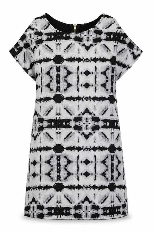 H&M Womens Grey Geometric Polyester A-Line Size XS Round Neck Zip