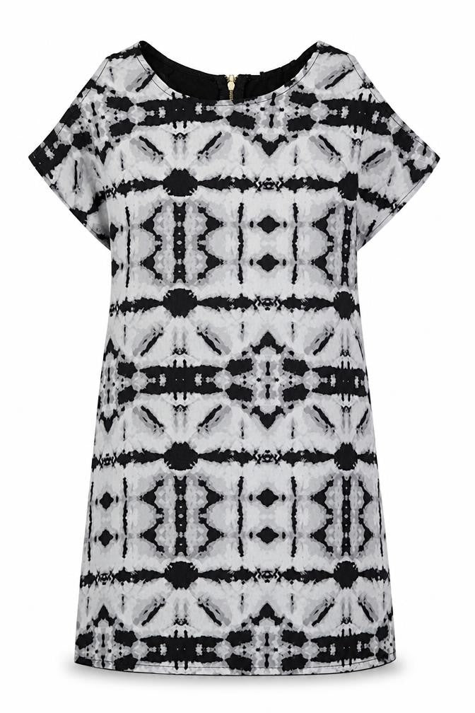 H&M Womens Grey Geometric Polyester A-Line Size XS Round Neck Zip