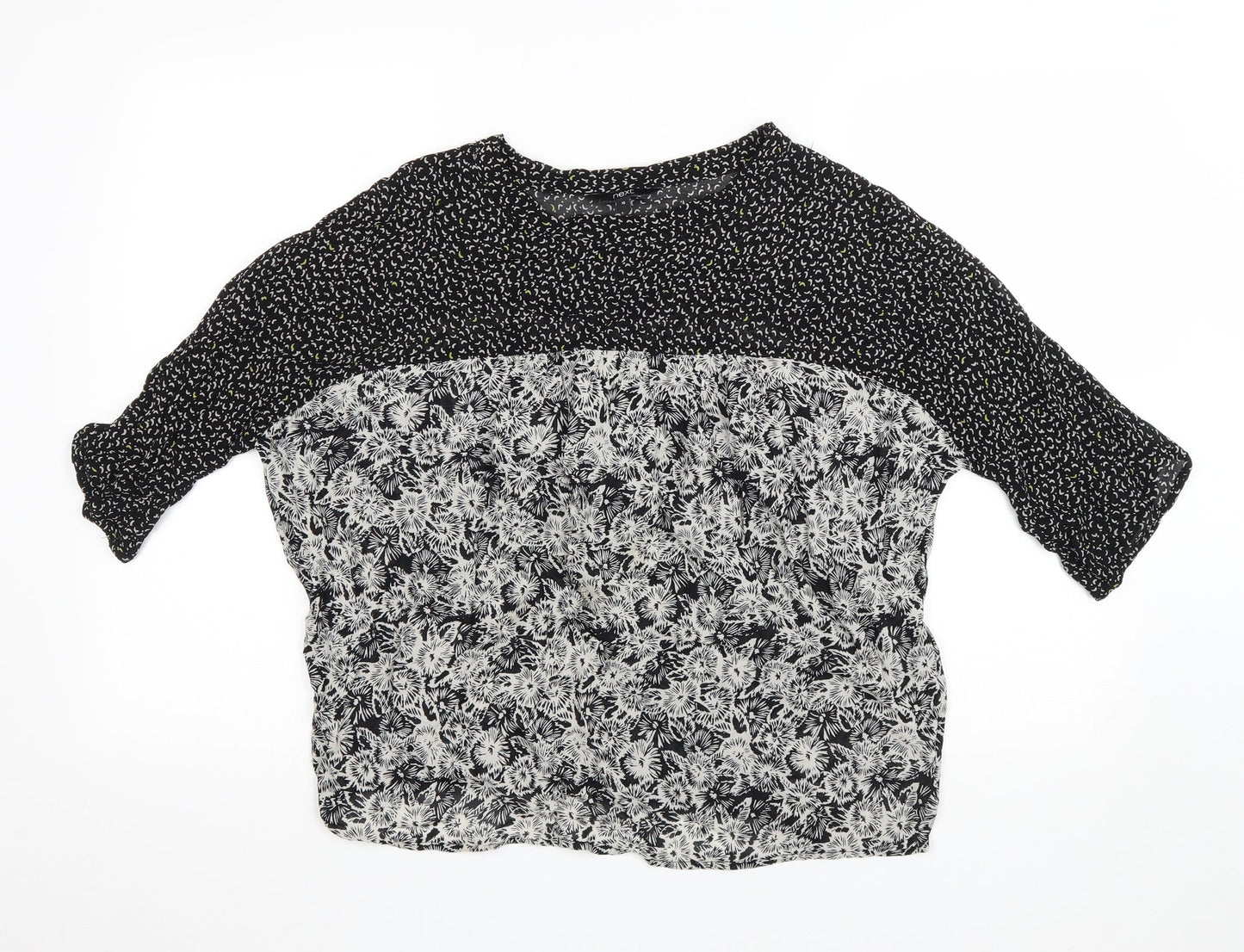NEXT Womens Black Floral Polyester Basic T-Shirt Size 10 Round Neck