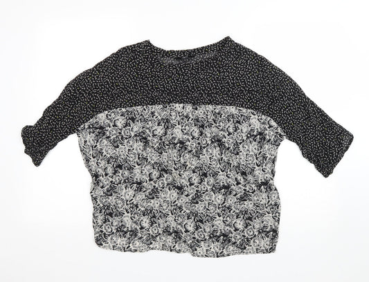 NEXT Womens Black Floral Polyester Basic T-Shirt Size 10 Round Neck