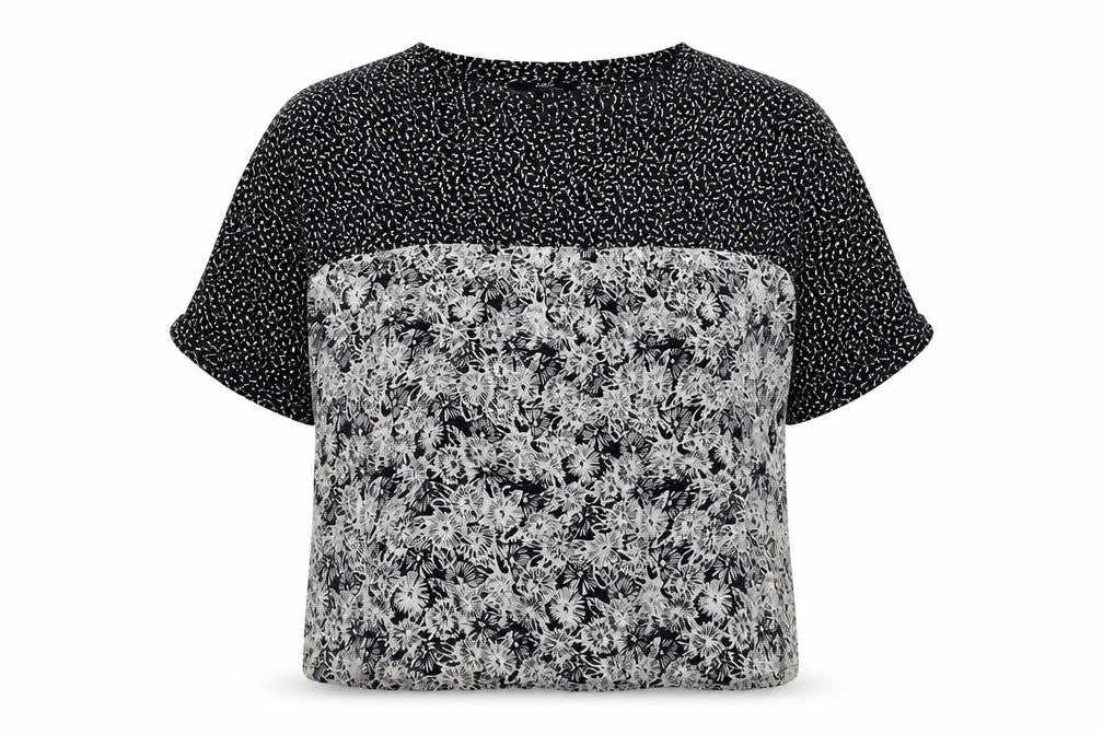NEXT Womens Black Floral Polyester Basic T-Shirt Size 10 Round Neck