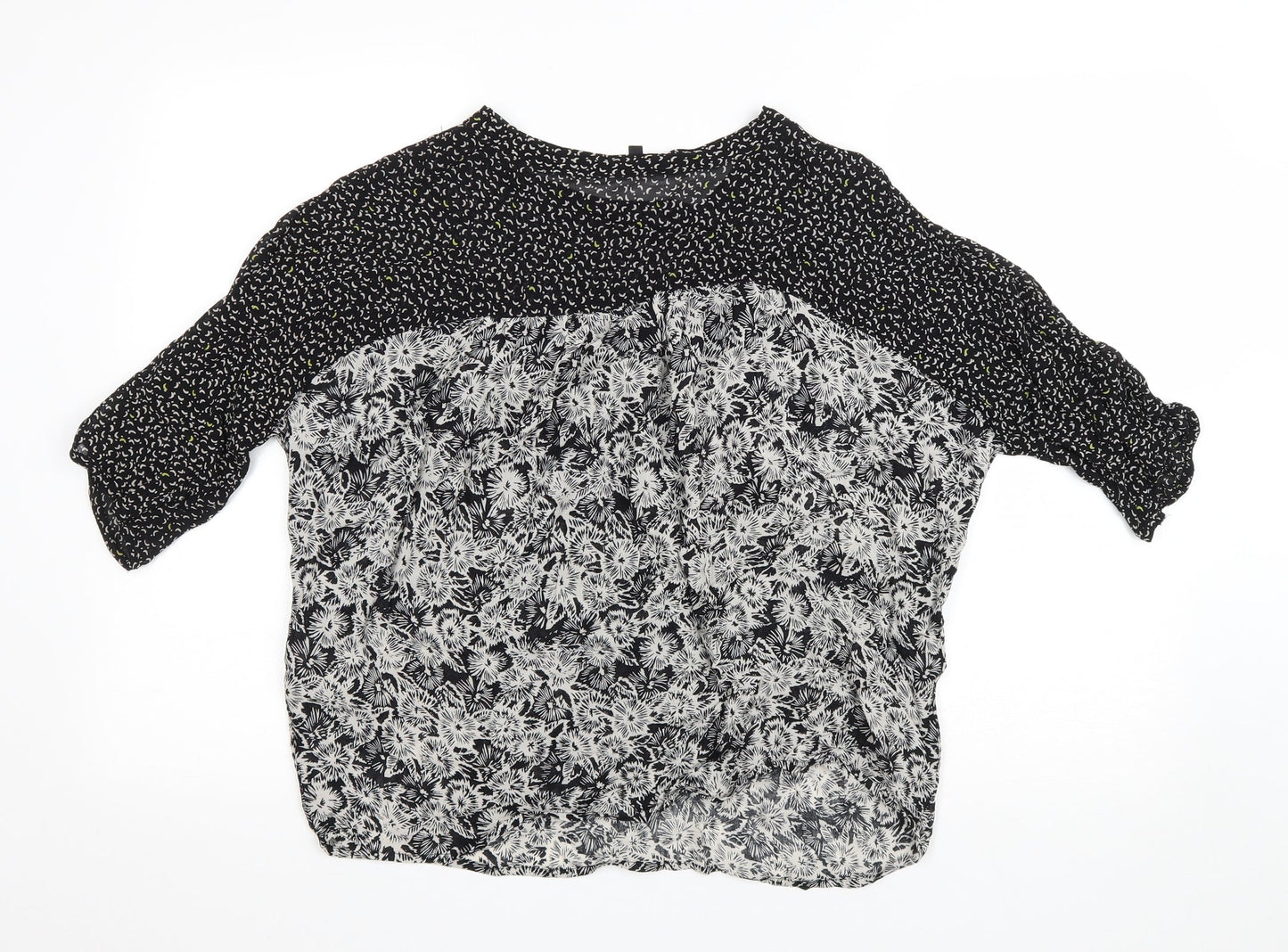 NEXT Womens Black Floral Polyester Basic T-Shirt Size 10 Round Neck