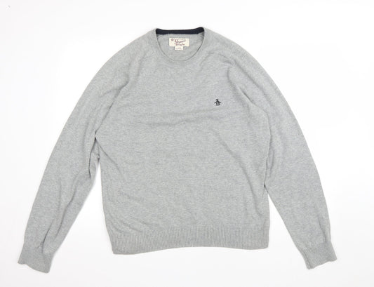 Pengion Mens Grey Round Neck Polyester Pullover Jumper Size L