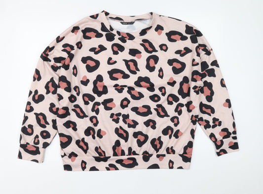 SHIEN Womens Pink Animal Print Cotton Pullover Sweatshirt Size 10 Pullover