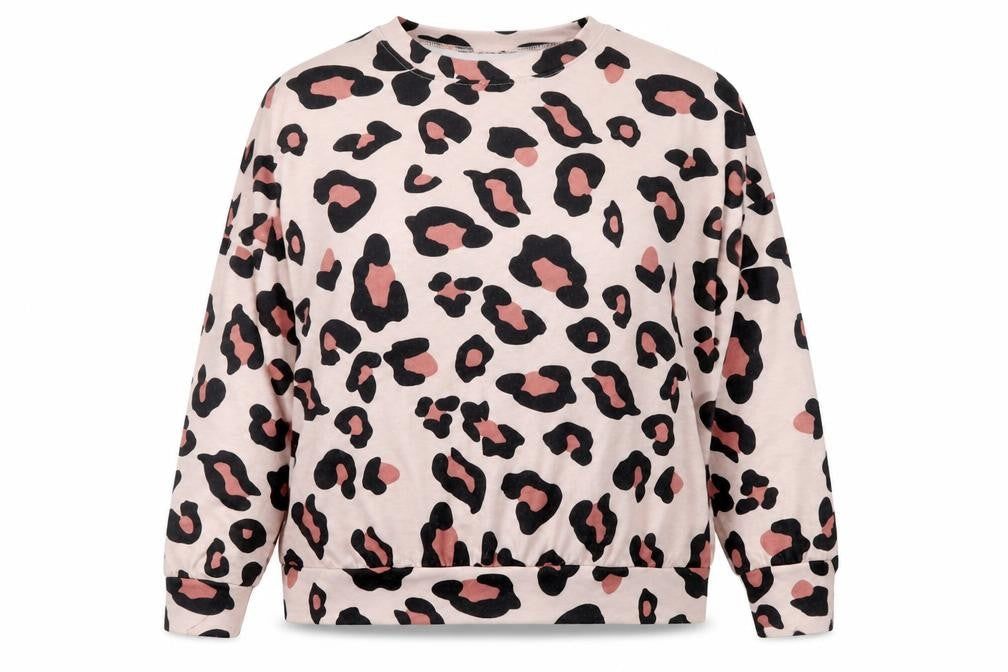 SHIEN Womens Pink Animal Print Cotton Pullover Sweatshirt Size 10 Pullover
