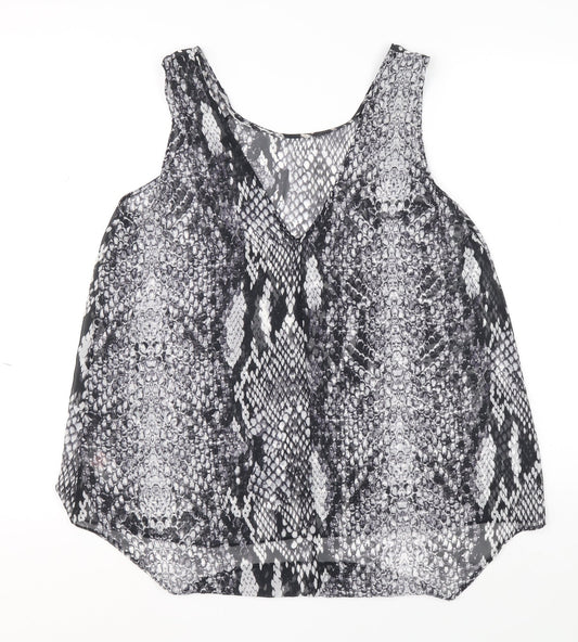 Preworn Womens Black Animal Print Polyester Basic Tank Size 14 V-Neck - Snakeskin Print