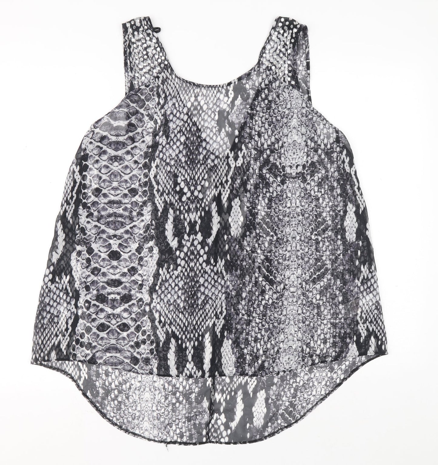 Preworn Womens Black Animal Print Polyester Basic Tank Size 14 V-Neck - Snakeskin Print