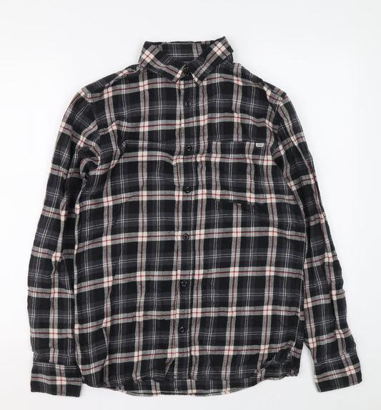 JACK & JONES VINTAGE Womens Grey Plaid 100% Cotton Basic Button-Up Size S Collared