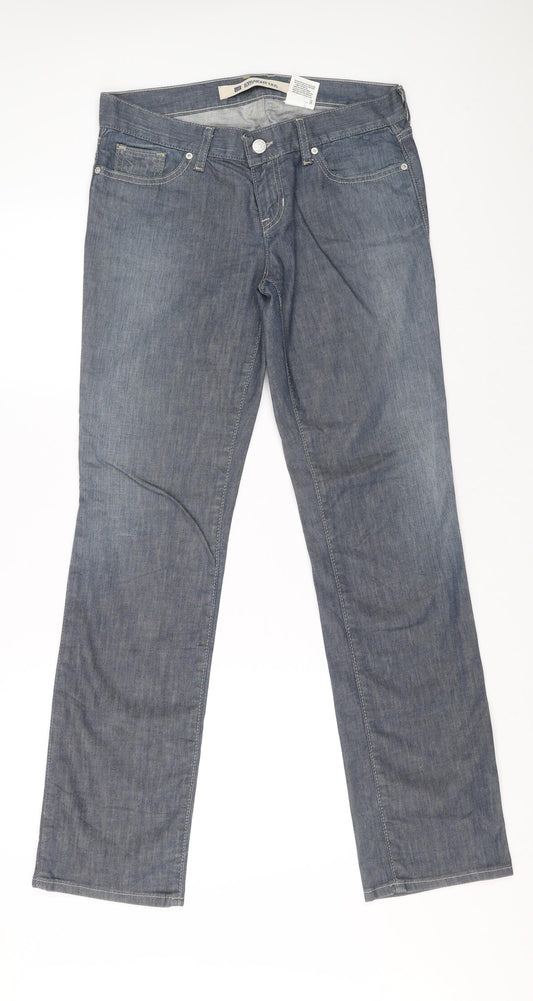 Preworn Womens Blue Cotton Straight Jeans Size 8 L30 in Regular Zip