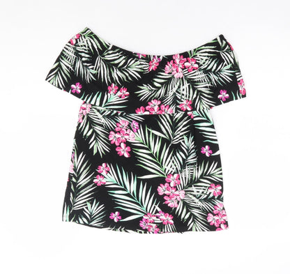 Peacocks Womens Black Floral Viscose Basic Blouse Size 10 Off the Shoulder - Bardot