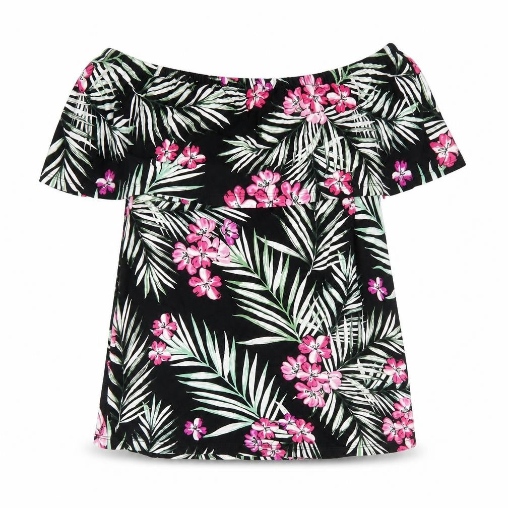 Peacocks Womens Black Floral Viscose Basic Blouse Size 10 Off the Shoulder - Bardot