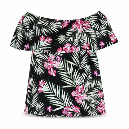Peacocks Womens Black Floral Viscose Basic Blouse Size 10 Off the Shoulder - Bardot
