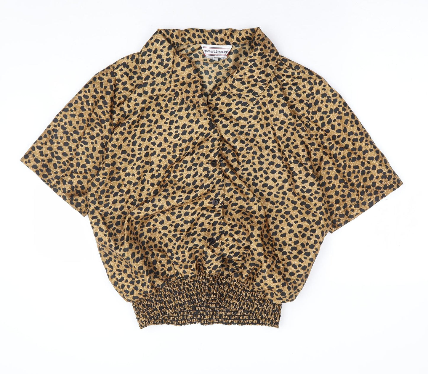 Westbound Womens Brown Animal Print Polyester Basic Button-Up Size L Collared