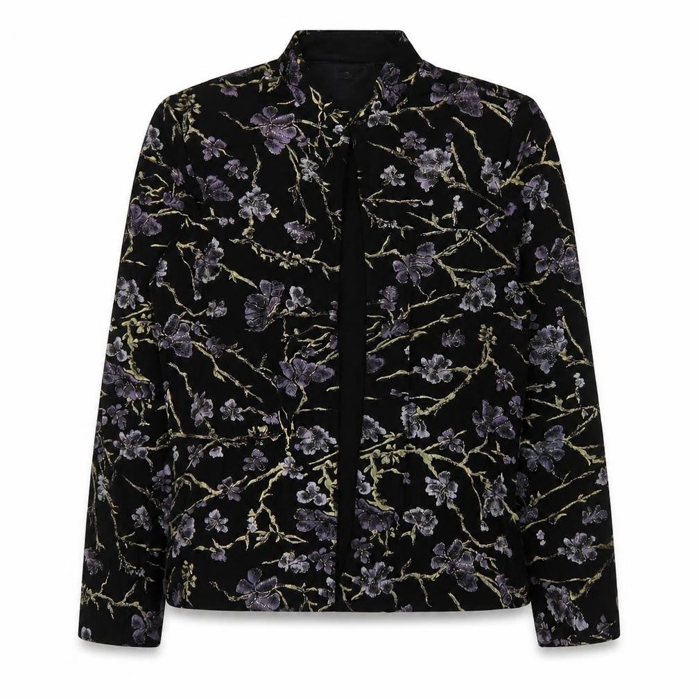 Xscape Womens Black Floral Jacket Size L Hook & Eye