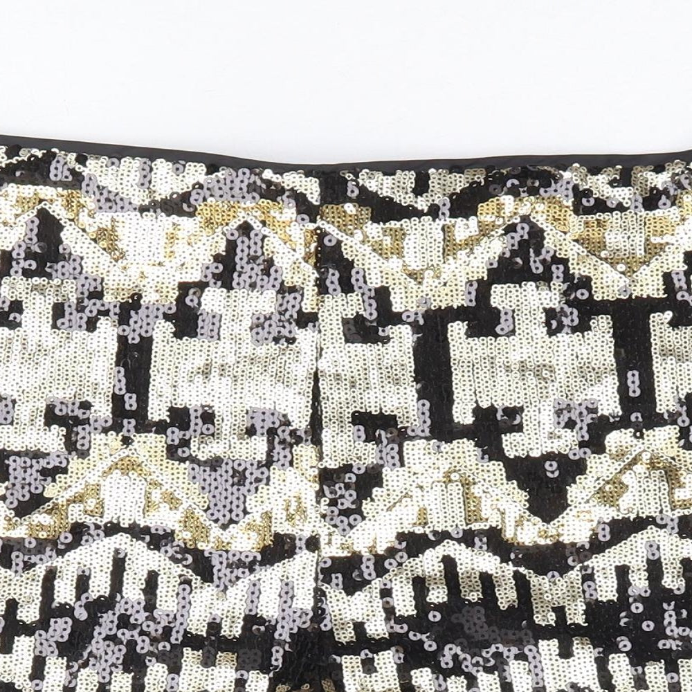 Divided by H&M Womens Gold Geometric Polyester Hot Pants Shorts Size 8 L4 in Regular Zip