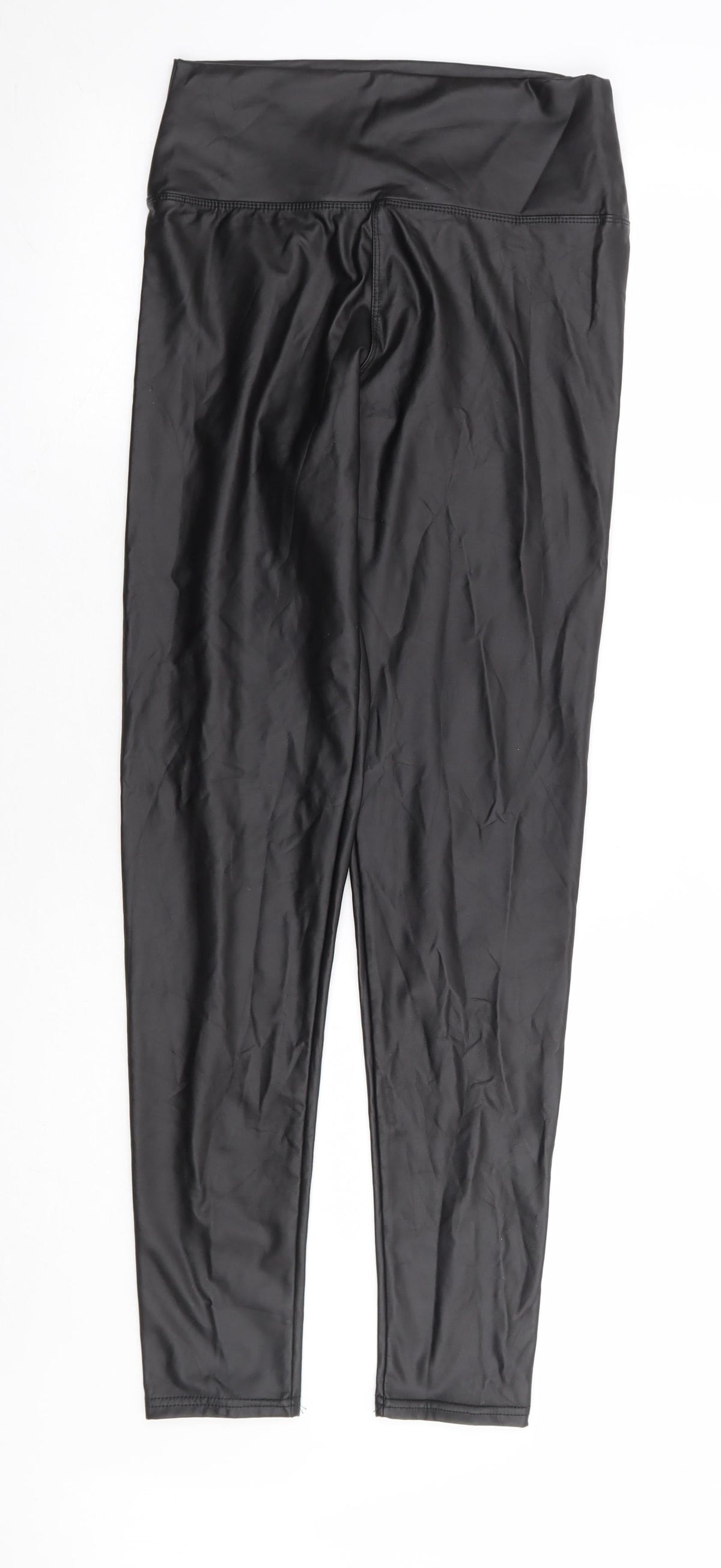 Preworn Womens Black Polyurethane Trousers Size L L28 in Regular - Leather Look Tregging