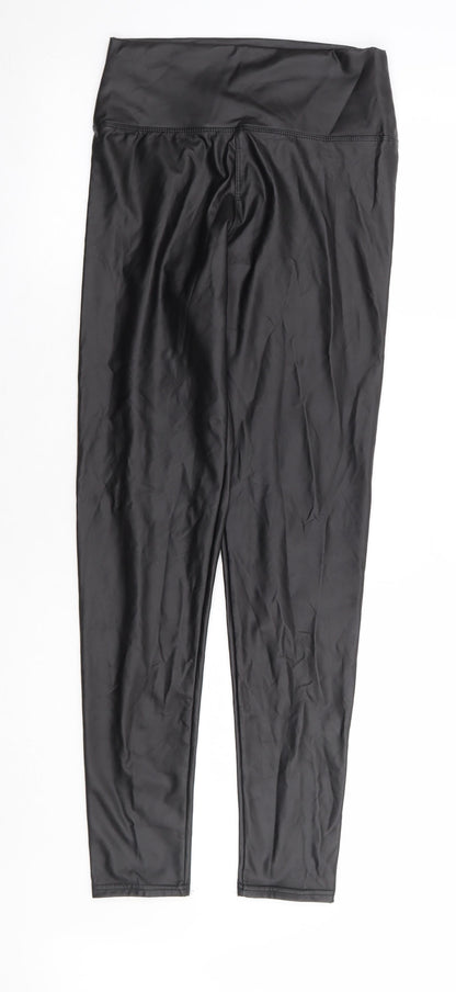 Preworn Womens Black Polyurethane Trousers Size L L28 in Regular - Leather Look Tregging