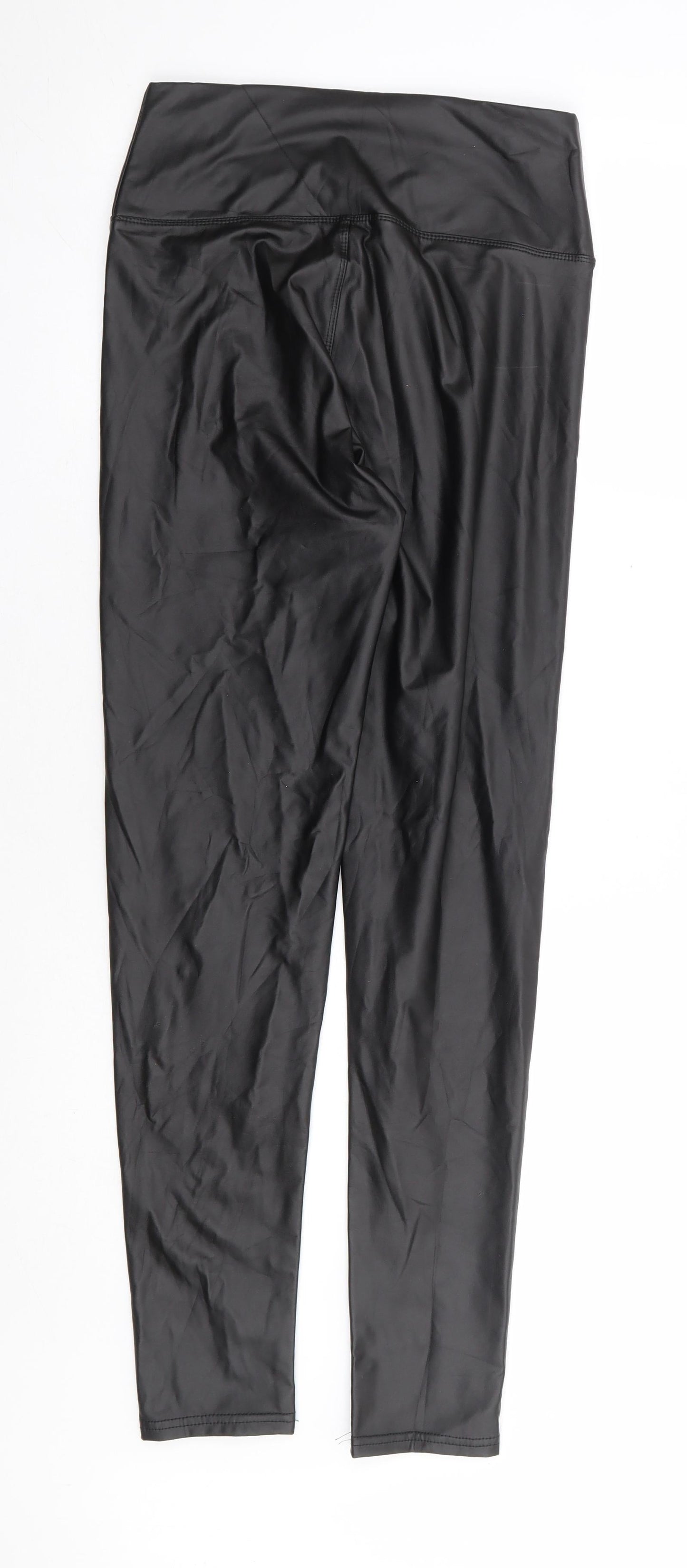 Preworn Womens Black Polyurethane Trousers Size L L28 in Regular - Leather Look Tregging