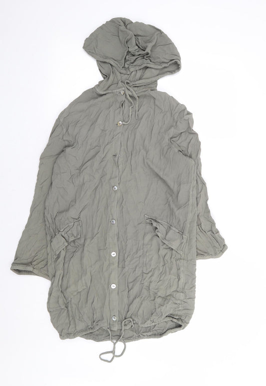 Marks and Spencer Womens Green Viscose Pullover Hoodie Size 10 Button - Elastic Hem
