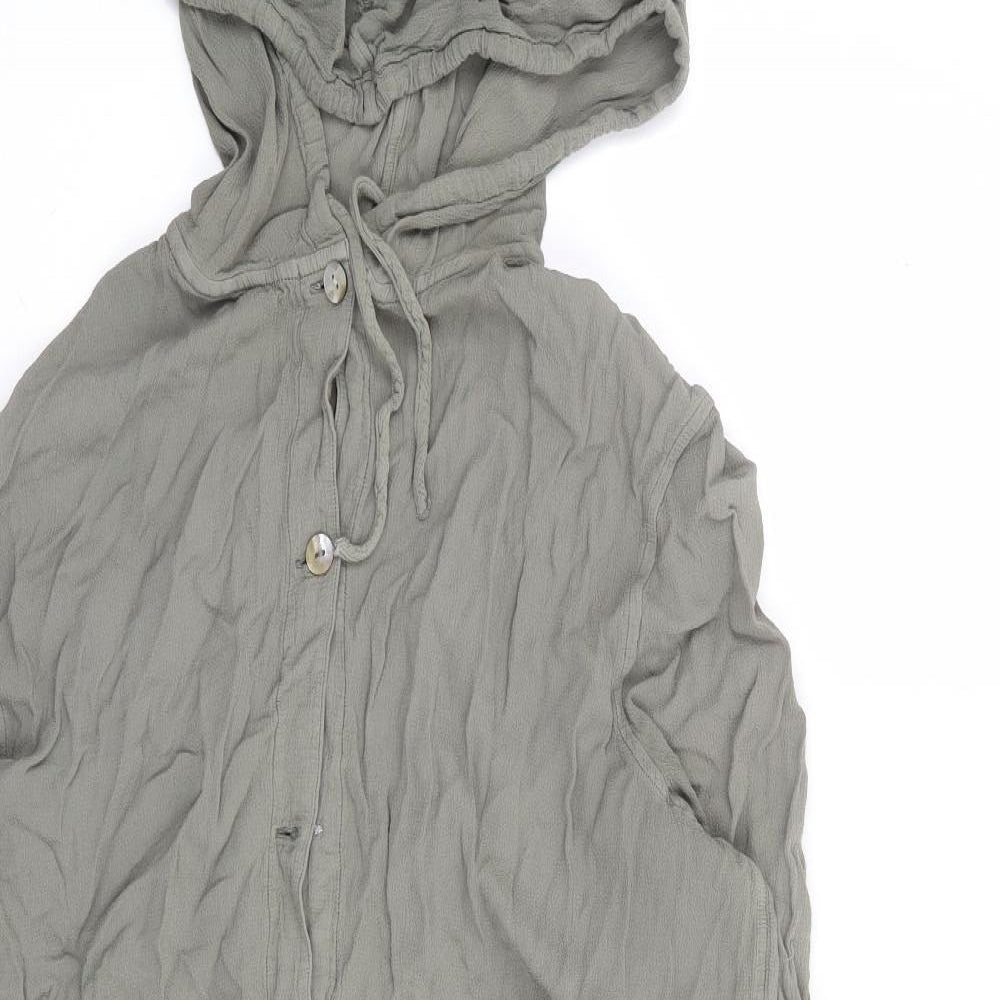 Marks and Spencer Womens Green Viscose Pullover Hoodie Size 10 Button - Elastic Hem