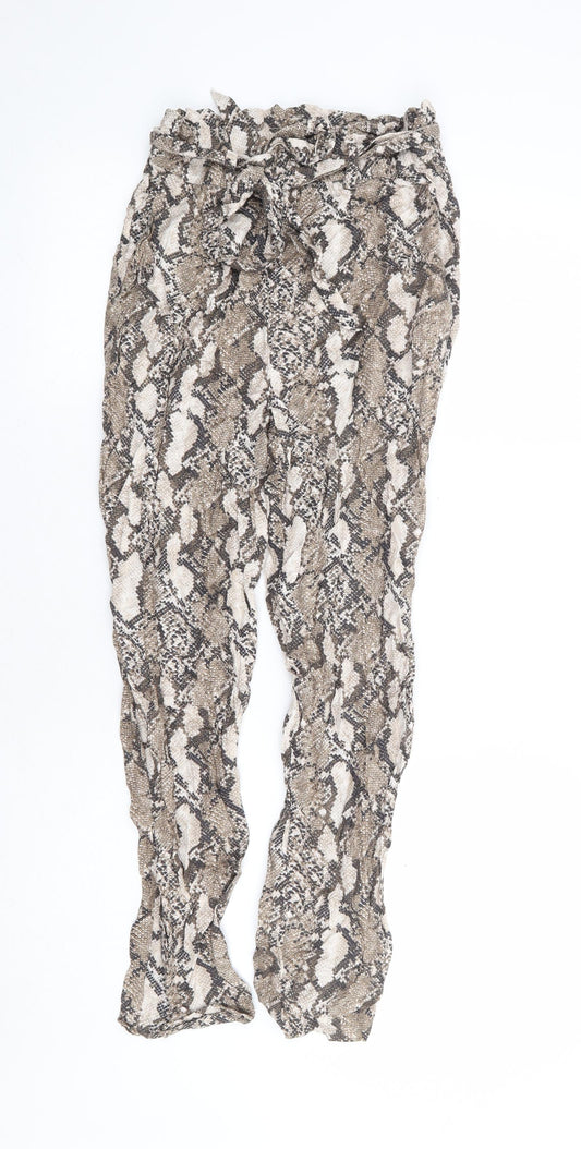 H&M Womens Beige Animal Print Viscose Harem Trousers Size 6 L25 in Regular Drawstring - Snake Skin Print