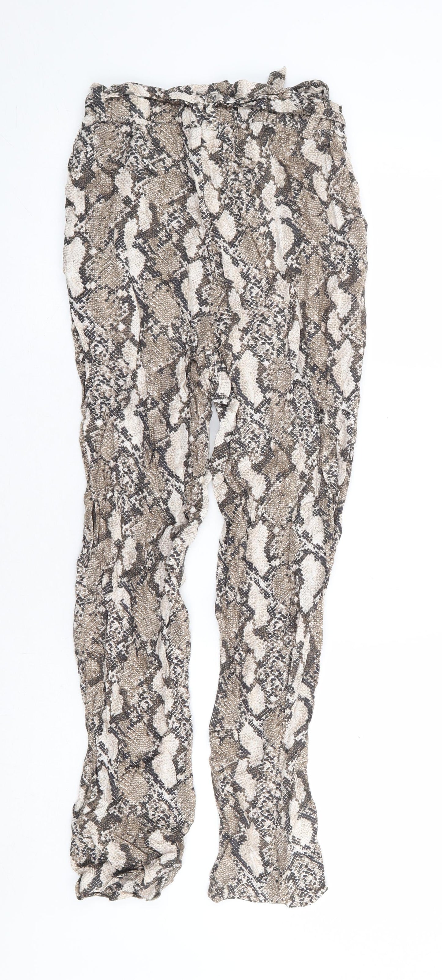 H&M Womens Beige Animal Print Viscose Harem Trousers Size 6 L25 in Regular Drawstring - Snake Skin Print