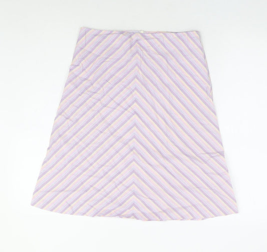 Warehouse Womens Purple Striped Cotton A-Line Skirt Size 10 Zip