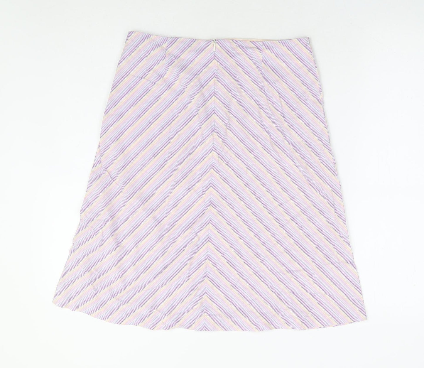 Warehouse Womens Purple Striped Cotton A-Line Skirt Size 10 Zip