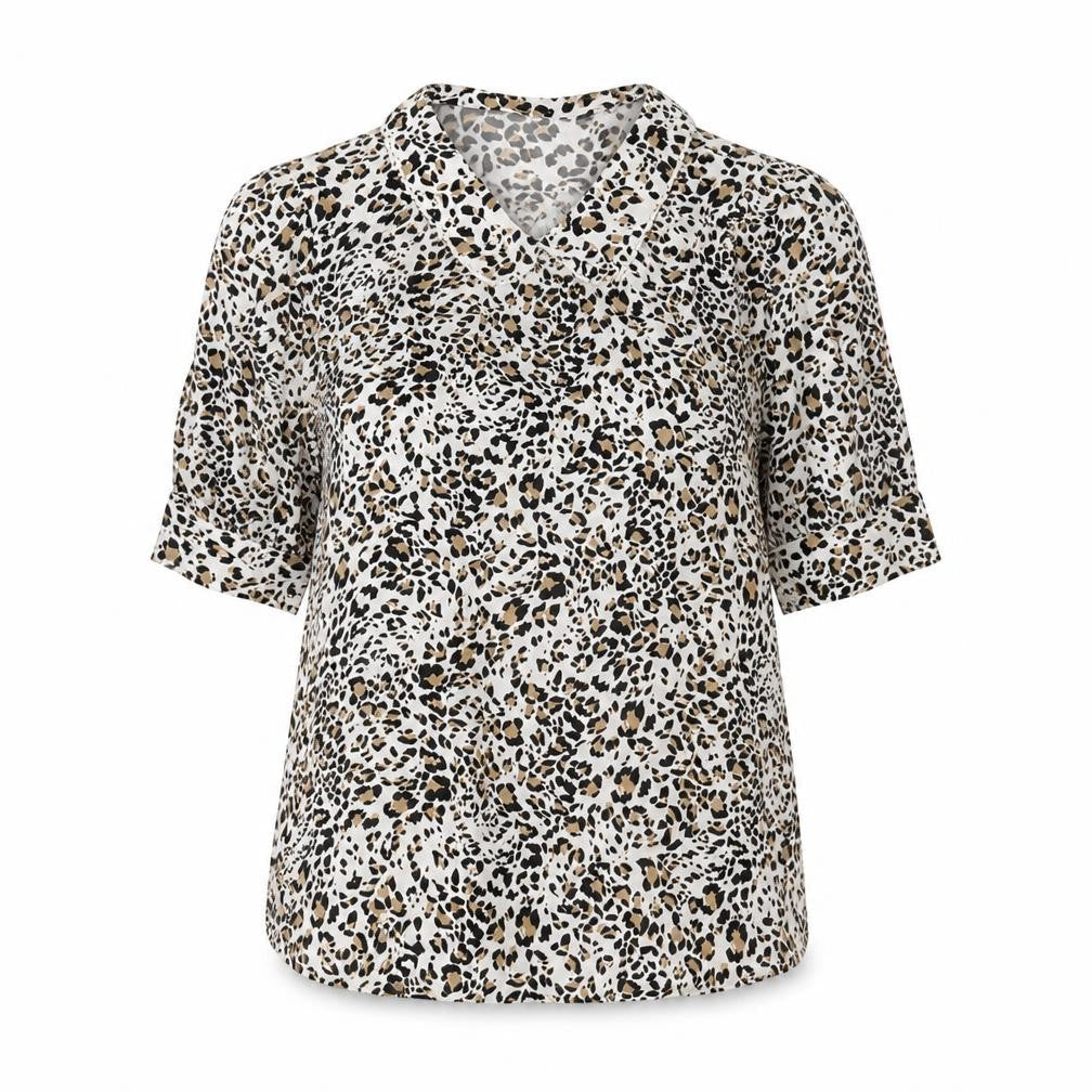 Marks & Spencer Womens White Animal Print Viscose Basic Blouse Size 8 Collared - Leopard Print